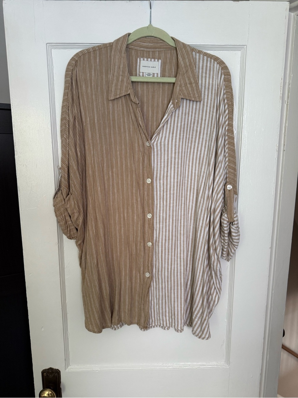 American Eagle Outfitters Two-Tone Brown and Cream Striped Button-Down Shirt